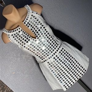 M / 6 - TORY BURCH - sequin mirrors on white linen tank w zipper closure